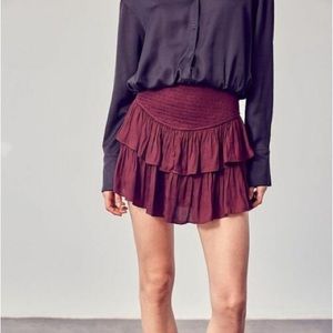 Mustard Seed Maroon Smocked Ruffle Mini Skirt